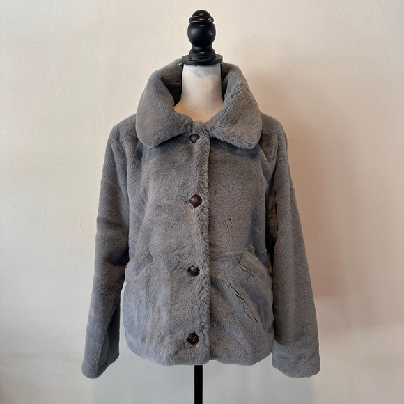 Fat Face Jackets & Blazers - Fat Face (UK) Silver-Grey Faux Fur Jacket | Y2K Minimal Luxe Coat | US 8/ UK 12